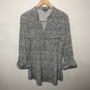 Cocomo Tunic Black White Knit Zebra Stripe Comfy Casual Slinky Casual Office 2X